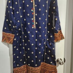 Elegant Navy Blue Embroidered Dress Worn Once